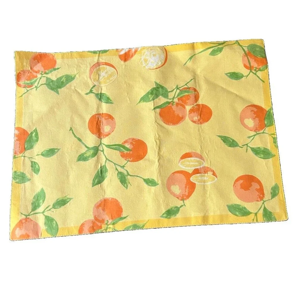 Oranges Placemats Xochi Made in India Vintage Set of 4 Orange Yellow Green Stems